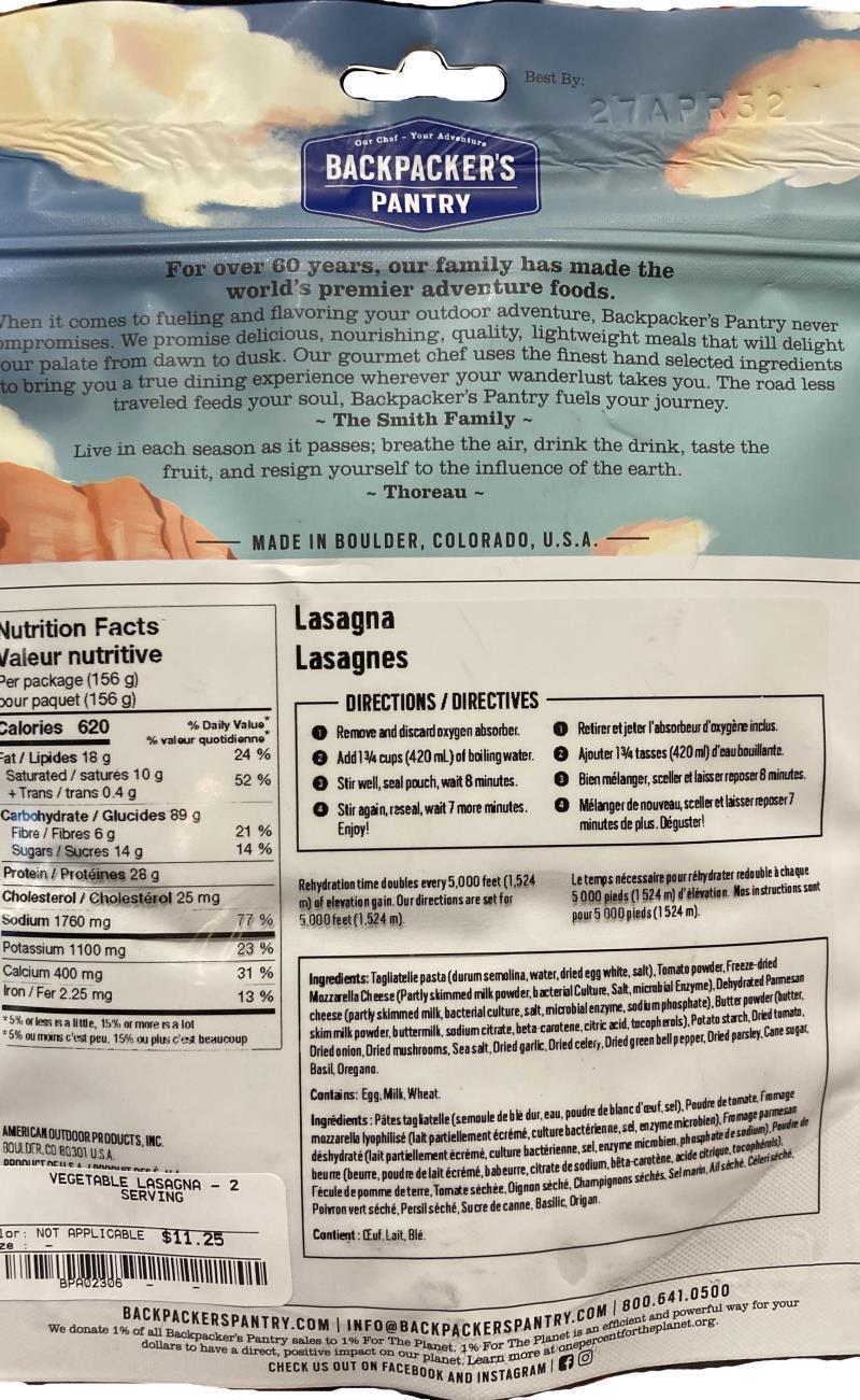 Vegetable Lasagna - 1 Serving - Not Applicable 2