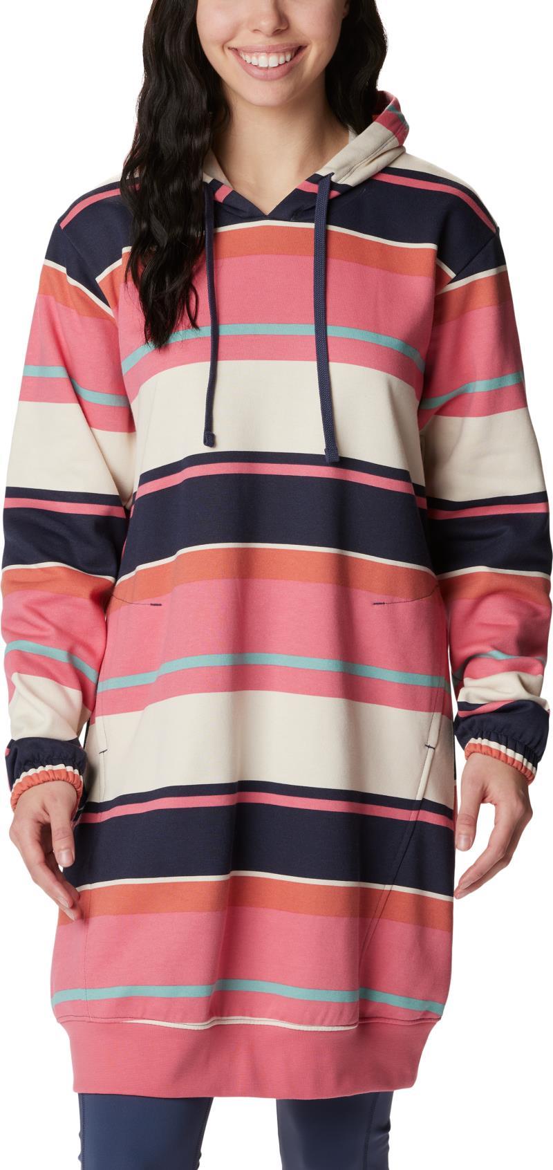 Columbia Trek Hoodie Dress - Plus - camellia rose serendipity stripe 1