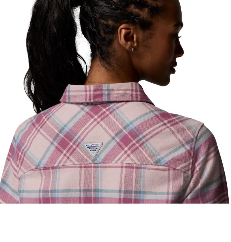 PFG Topwater Tech Flannel - Womens - mauve reel plaid 1