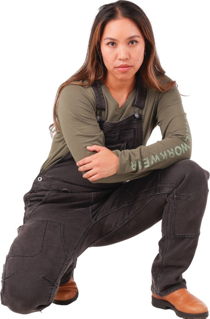 Freshley Hotswap Stretch Denim Drop Seat Overalls, 34" Inseam - Womens - black 1