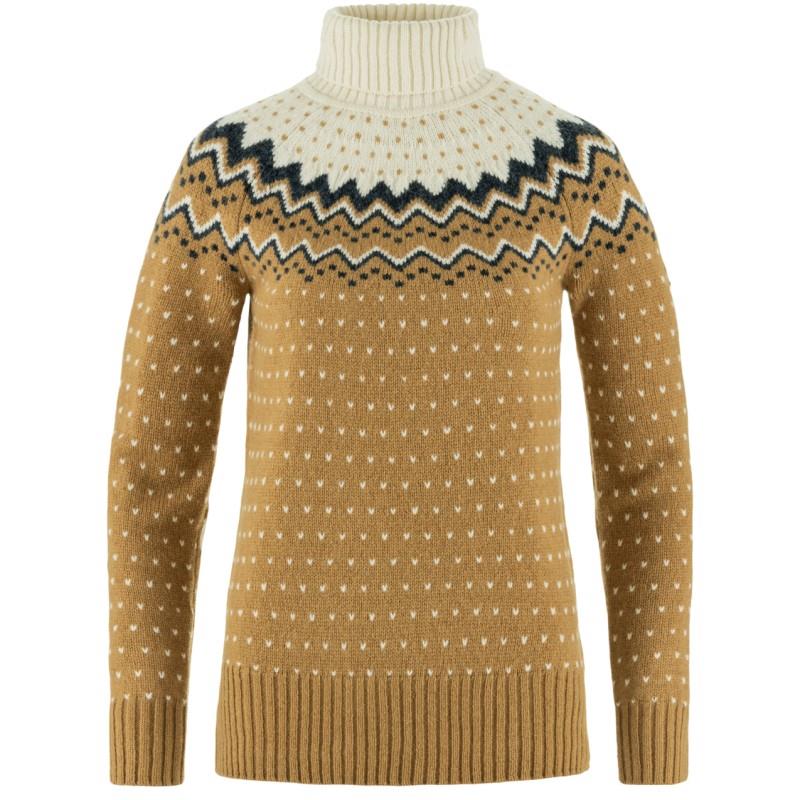 Ovik Knit Roller Neck - Womens - buckwheat brown / chalk white 1