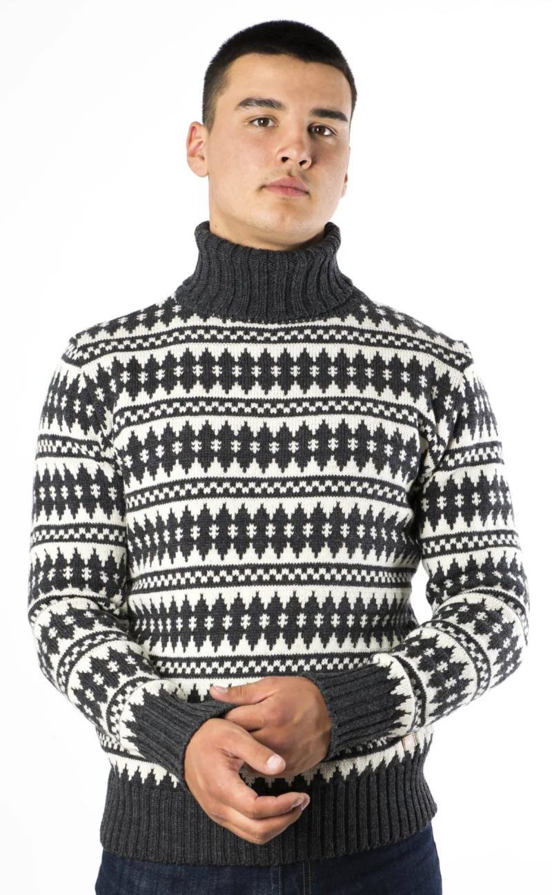 Gorm High Neck Sweater, 100% Merino - Mens - Coal / White 2