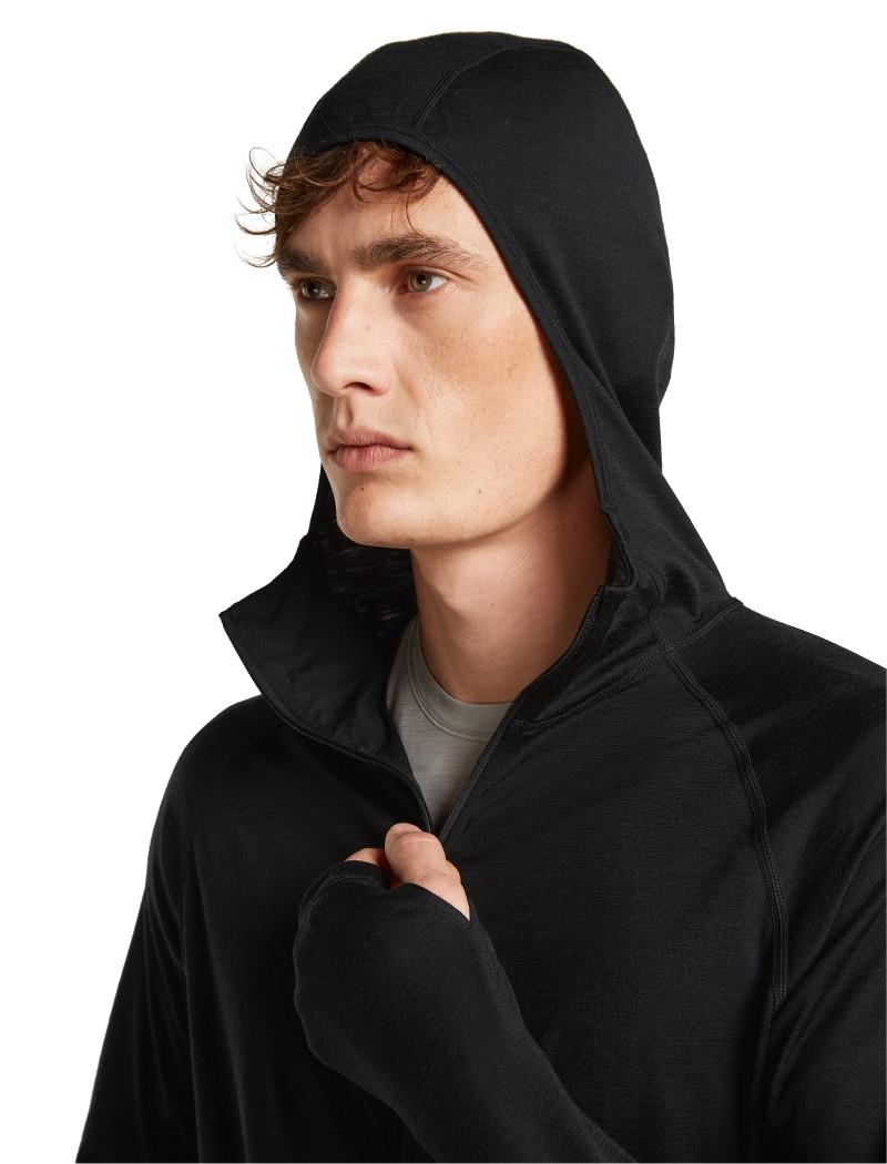 150 MerinoFine Ace LS Zip Hoodie - Mens - black 1