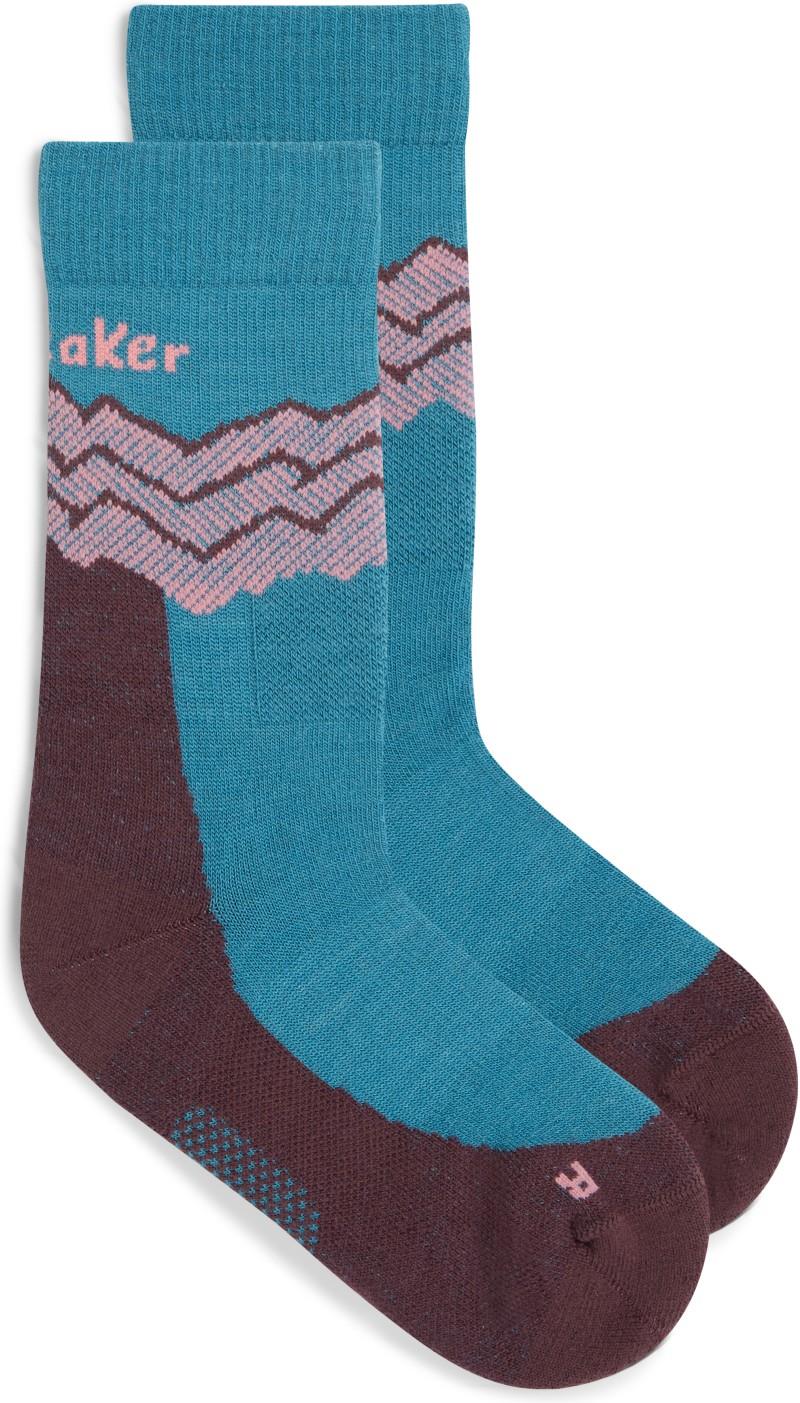 Merino Hike+ Crew Socks - Medium - Across the Peaks - Womens - topaz / java / acid pink 1
