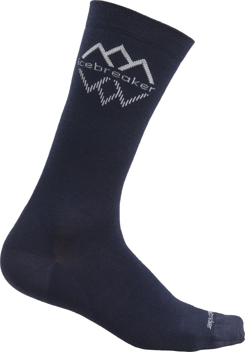 Merino Lifestyle Crew Socks - Fine Gauge - Icebreaker Logo Reflections - Mens - Midnight Navy / Snow 1