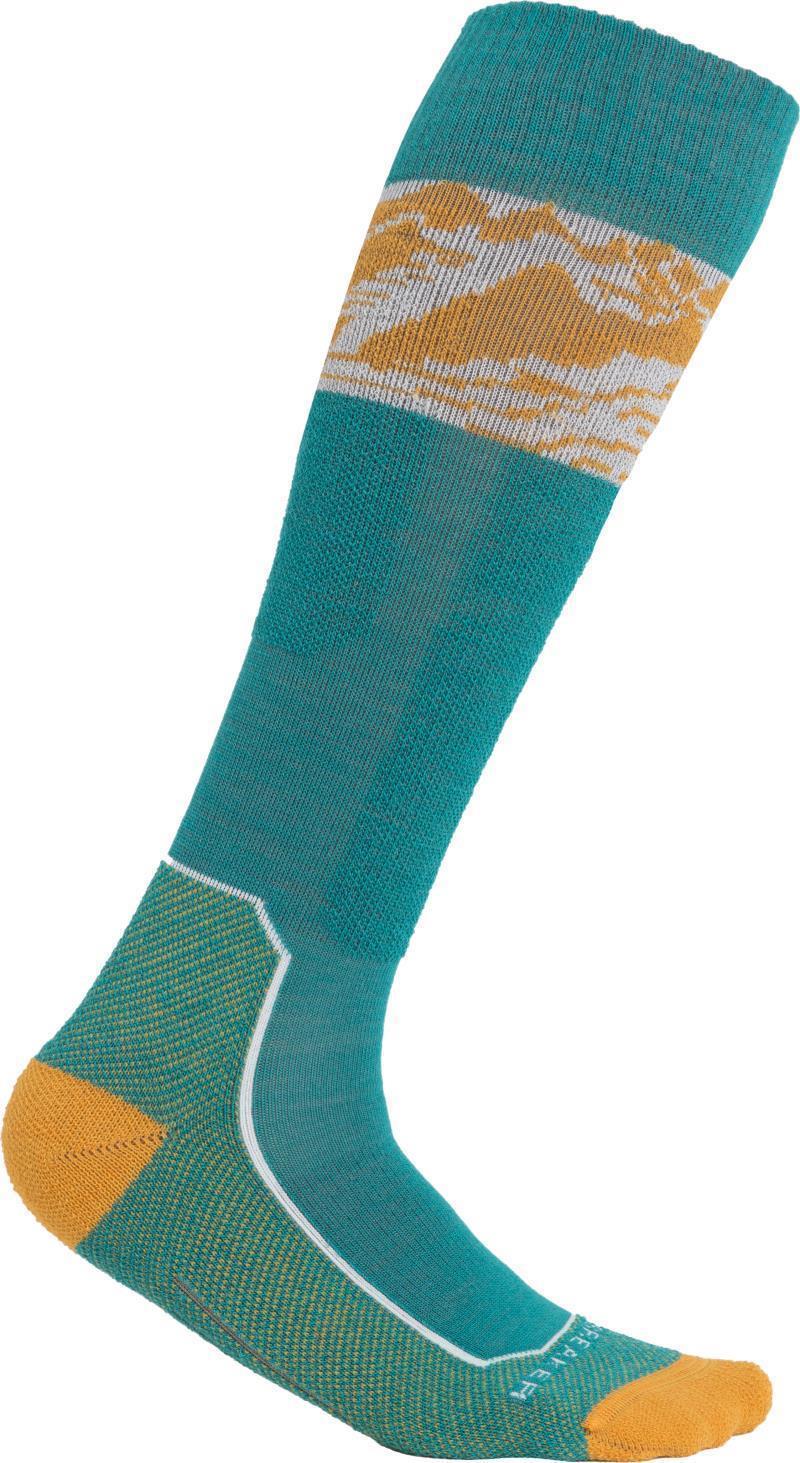 Ski+ Over The Calf Socks - Light - Alps 3D - Womens - Flux Green / Solar / Snow 1