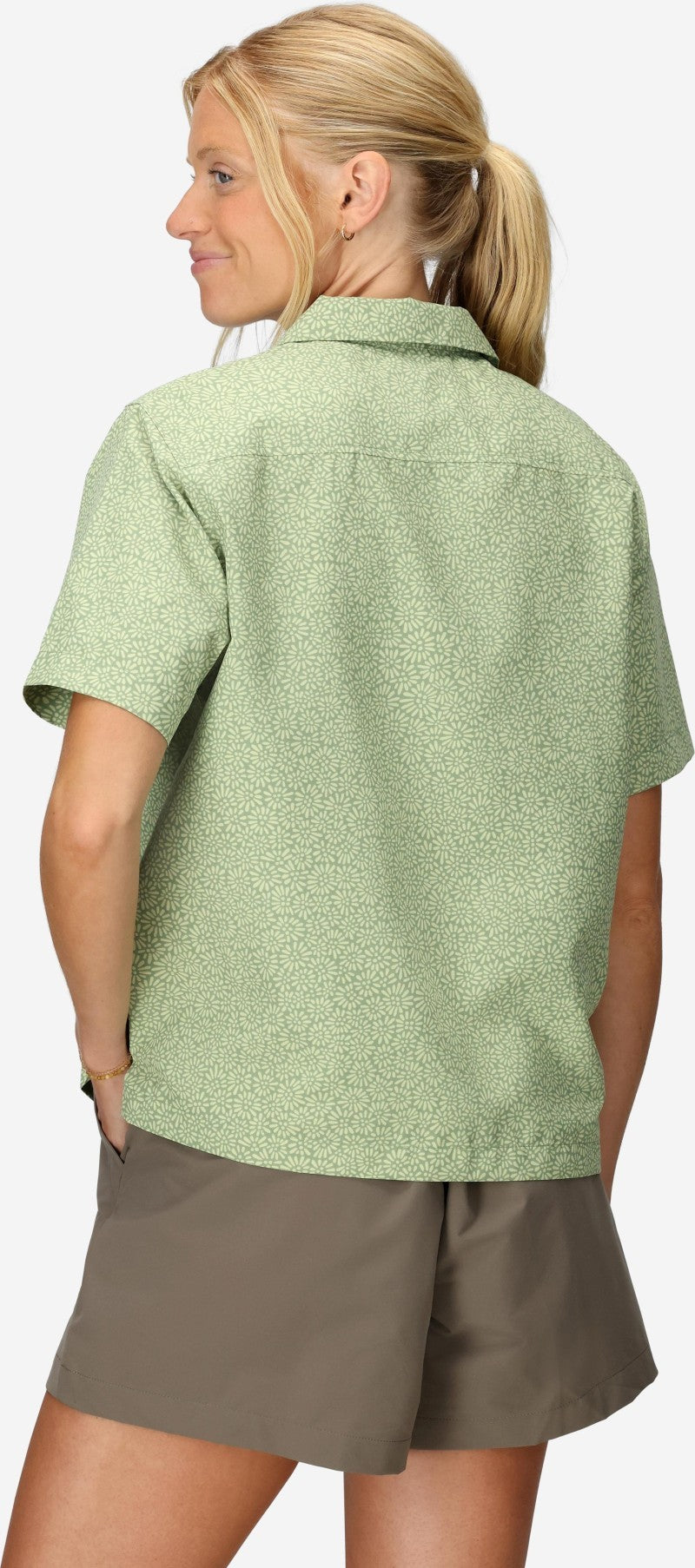 AirExchange SolarShield Camp Novelty SS Shirt - Womens - agate green mini bloom 1