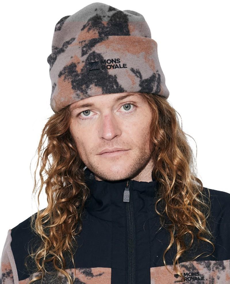 Pileup Wool Fleece Beanie - AOP - mtn camo orange 1