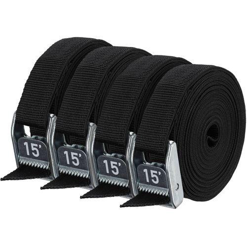 1" HD Tie-Down Straps, 15` - 4 Pack - stealth black 1