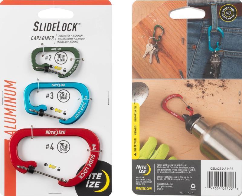 SlideLock Carabiner Combo - Aluminum - 3 Pack - Assorted 1