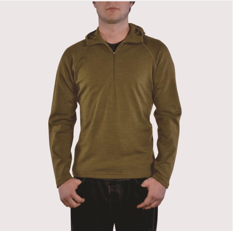 100% Merino, Half Zip Hoody, 260gm - Mens - Olive 1