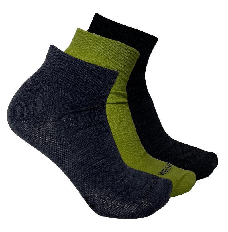 Merino, Light Short Socks - Unisex - Assorted Color 3-Pack - Black / Dusk / Lime 1