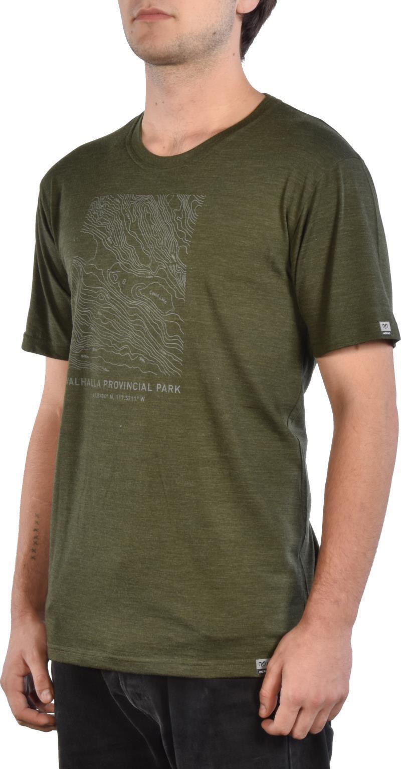 PURE naturals 100% Merino SS T-Shirt - Valhalla Provincial Park Map - Mens - Olive 3