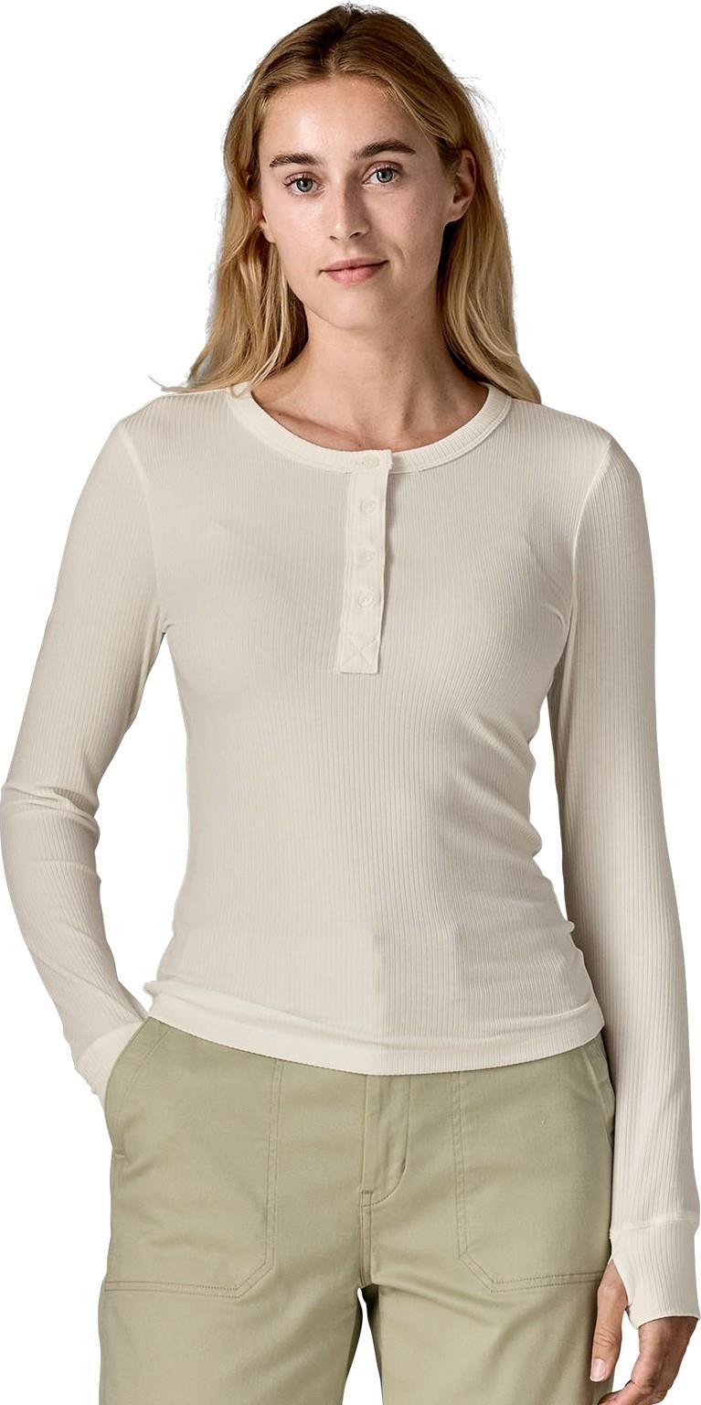 Rib Knit LS Henley - Womens - white 1