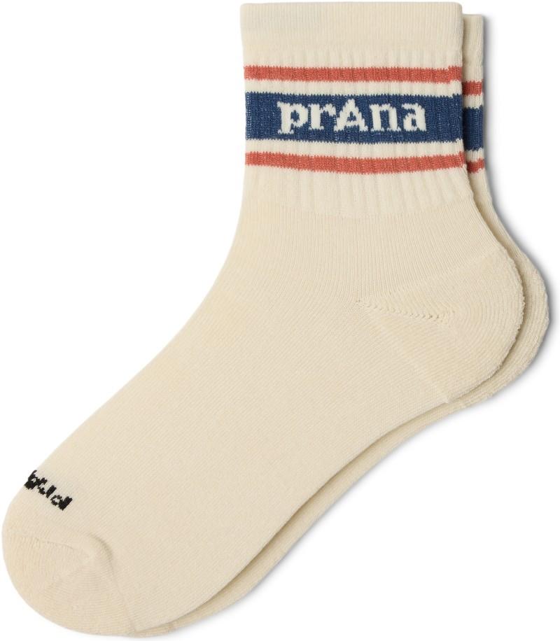 prAna Striped Half Crew Socks - lychee / bluff blue alba 1