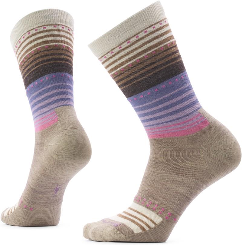 Everyday Stitch Stripe Crew Socks - Womens - fossil / chestnut 1