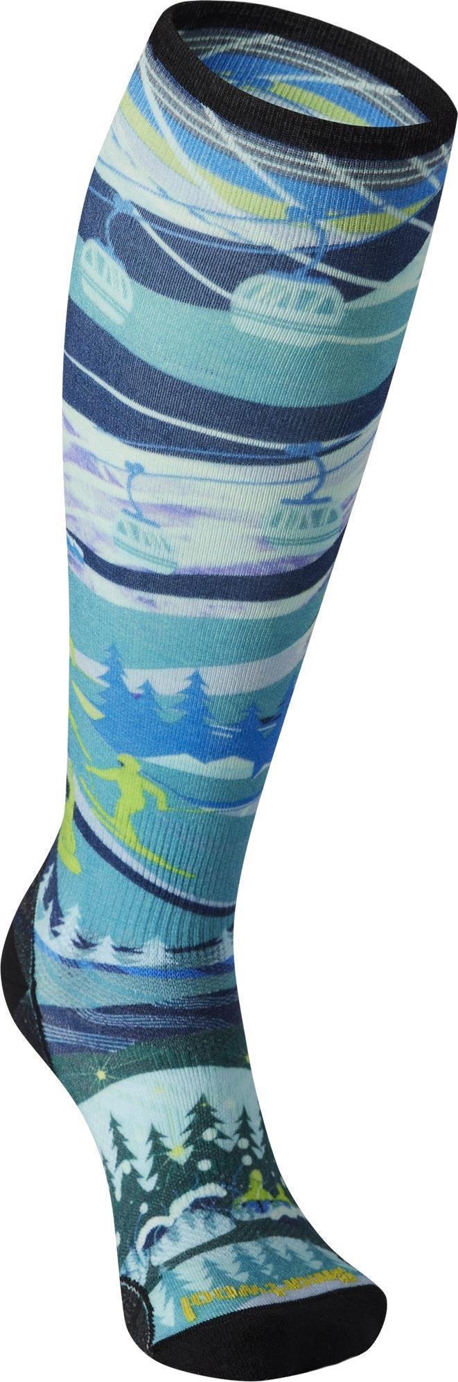 Performance Ski Zero Cushion Skication Print Over The Calf Socks - Womens - neptune blue 1