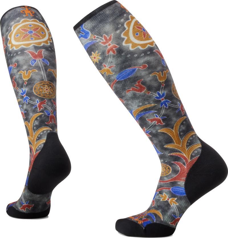 Ski Targeted Cushion Royal Floral Print Over The Calf Socks - Womens - Black 1