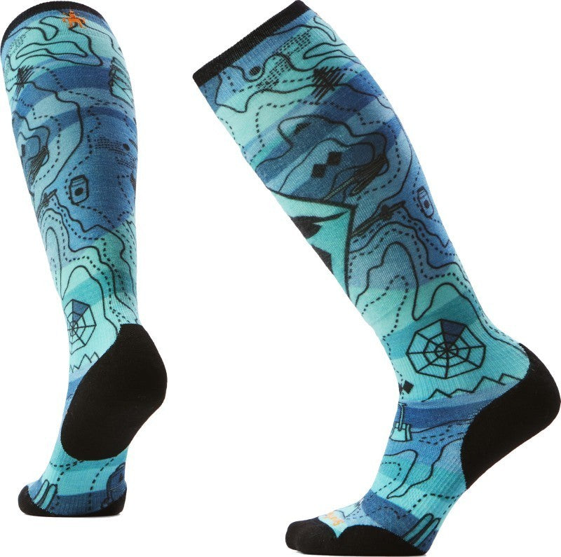 Ski Targeted Cushion Topo Treasures Print Over The Calf Socks - Womens - nightfall blue 1