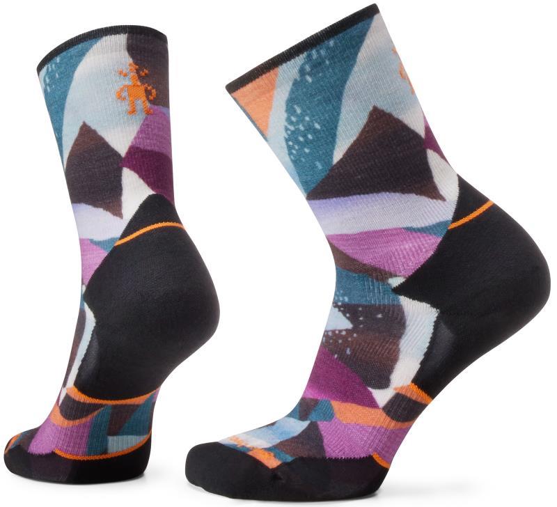 Trail Run Targeted Cushion Mosaic Pieces Print Crew Socks - Womens - Black 1