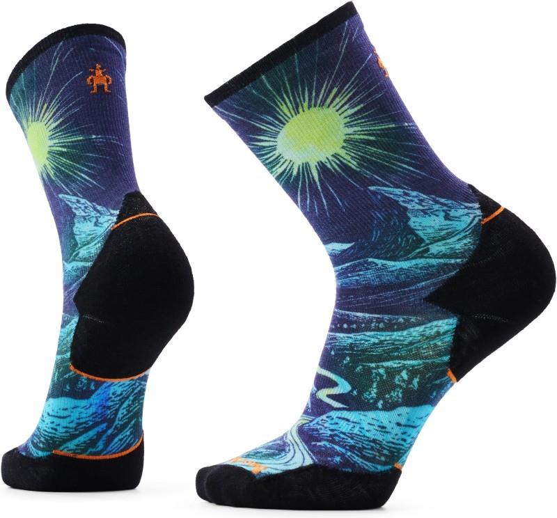 Trail Run Targeted Cushion Treeline Print Crew Socks - deep navy 1