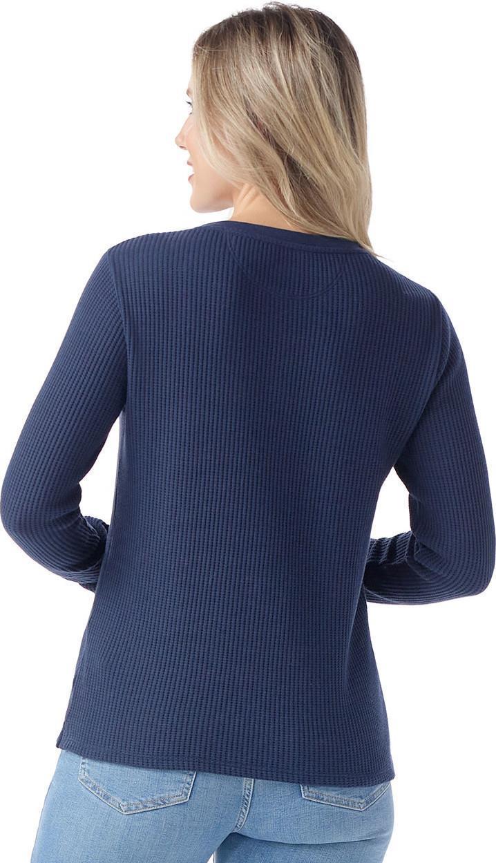Waffle Long Sleeve Henley - Womens - Deep Navy 3