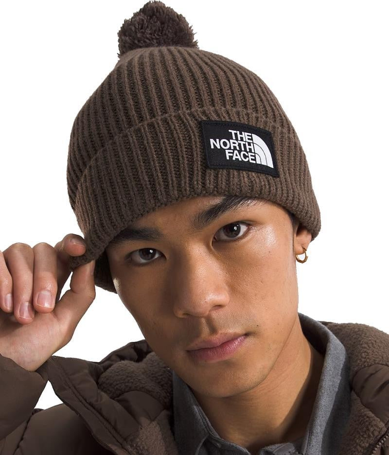 TNF Logo Box Pom Beanie - smokey brown 1