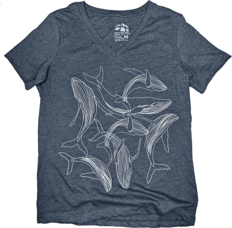Playing Humpback V-Neck T-Shirt - Womens - heather navy 1