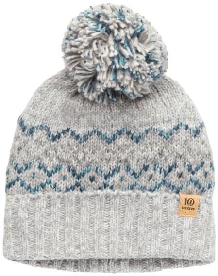 Banff Pom Beanie - light grey heather / geo pom 1