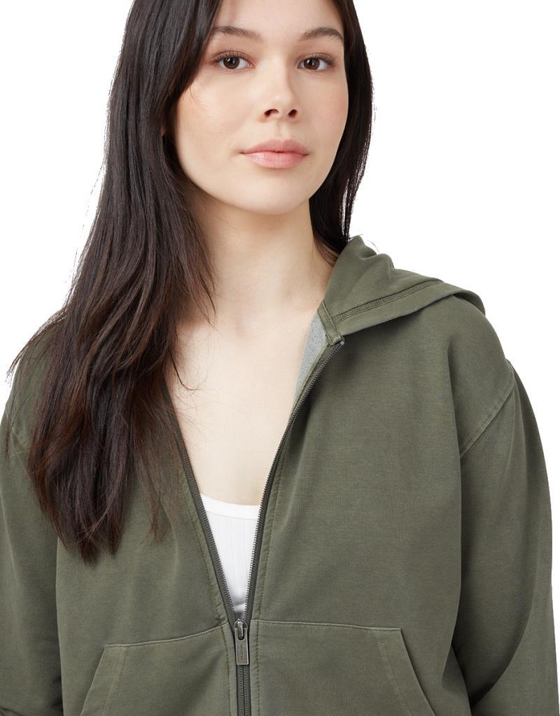 French Terry Boyfriend Zip Hoodie - Womens - olive night green 1