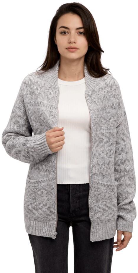 Garibaldi Jacquard Cardigan - Womens - light grey heather / grey blend 1
