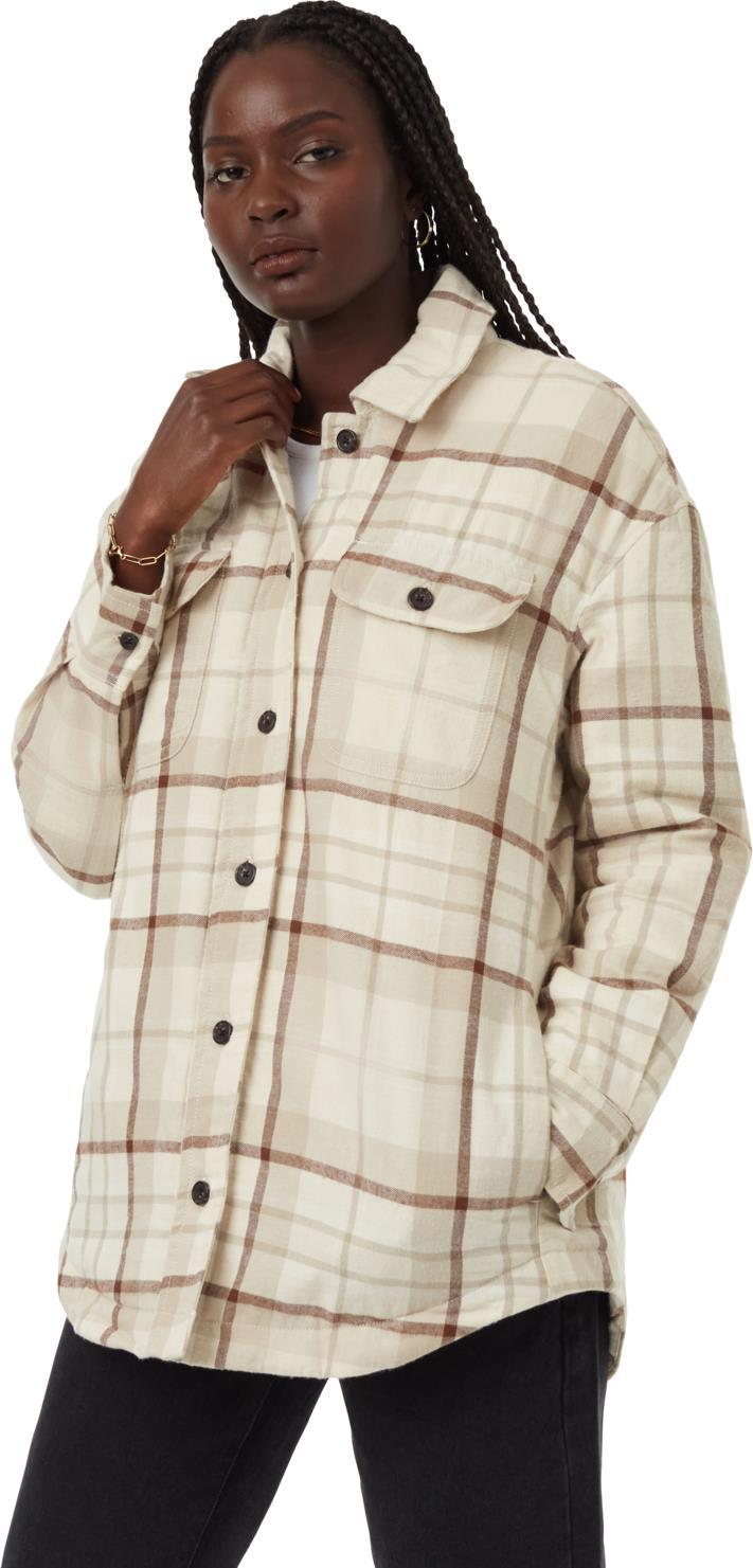 Kapok Flannel Insulated Shacket - Womens - vintage white / dark taupe 1