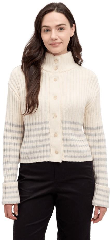 Monarch Cardigan - Womens - cotton white / light grey heather barre stripe 1