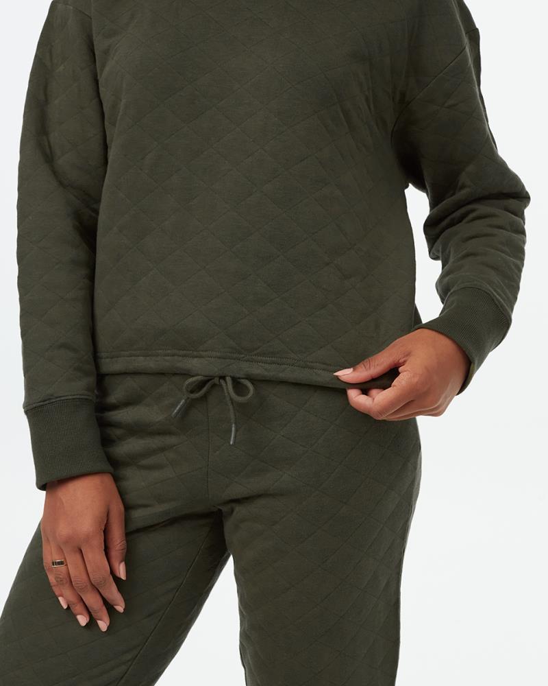 Quilted Hoodie - Womens - dark kombu green 1