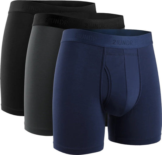 Day Shift Boxer Briefs, 6" Inseam, Solid - 3 Pack - Mens - black / grey / navy 1