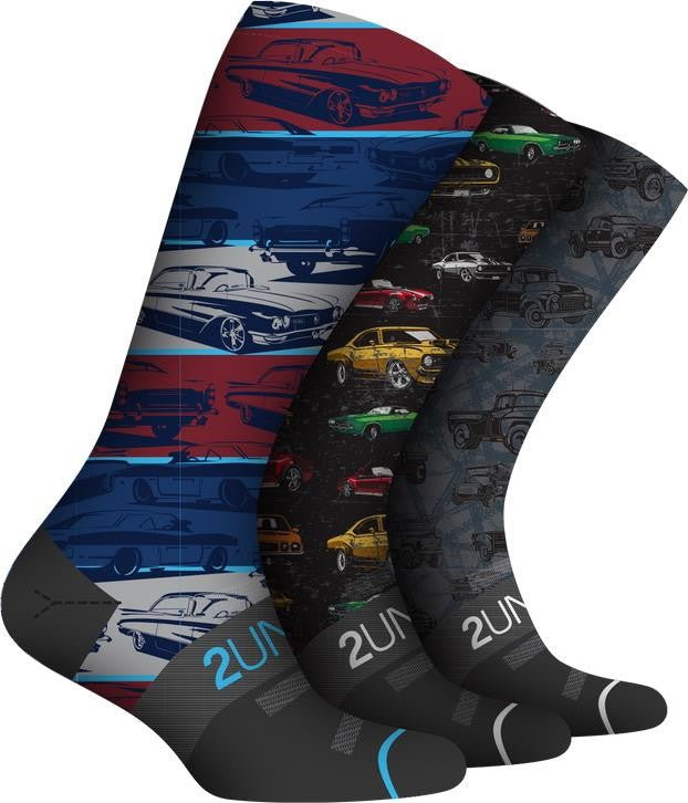 Flex Crew Socks - Print - 3-Pack - Mens - race pace / vintage muscle / trucked 1