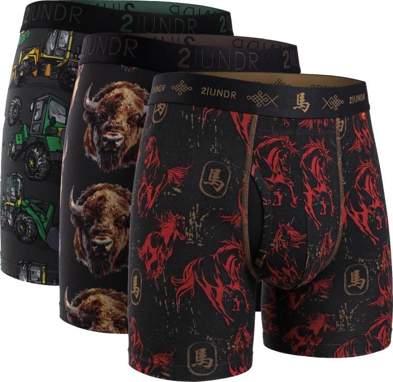 Swing Shift Boxer Briefs, 6" Inseam, Print - 3 Pack - Mens - diggler / bison / horse play 1