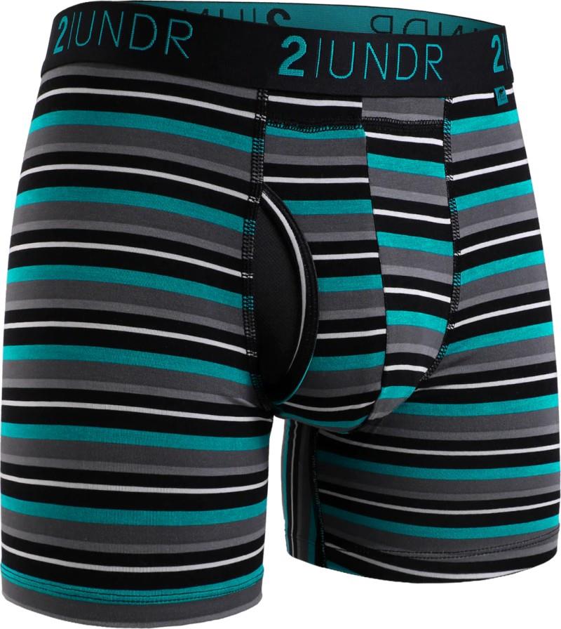 Swing Shift Boxer Briefs, 6" Inseam, Print - Mens - teal stripes 1