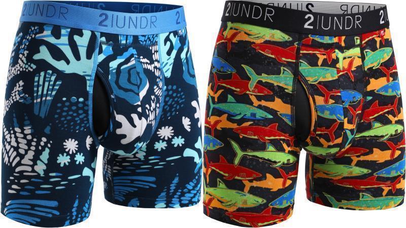 Swing Shift Boxer Briefs, 6" Inseam - Print - Mens - 2-Pack - coral / shark 1
