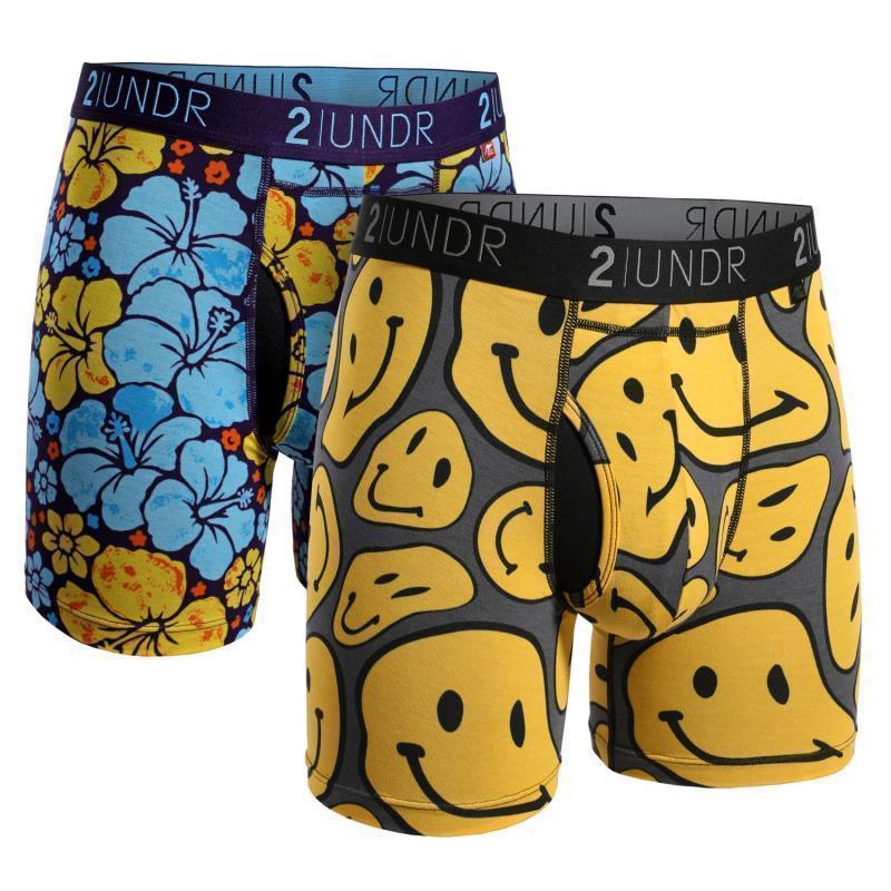 Swing Shift Boxer Briefs, 6" Inseam - Print - Mens - 2-Pack - flower power / smiley 1