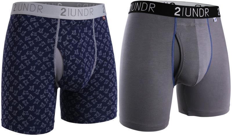 Swing Shift Boxer Briefs, 6" Inseam - Print - Mens - 2-Pack - grey / blue - sharks 1