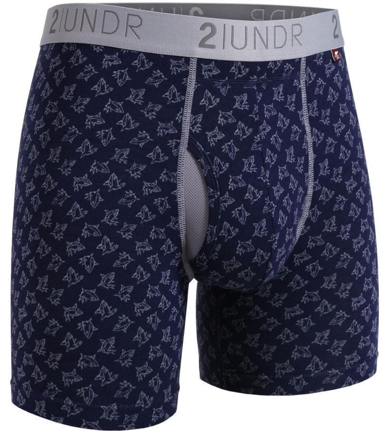 Swing Shift Boxer Briefs, 6" Inseam - Print - Mens - 2-Pack - grey / blue - sharks 1