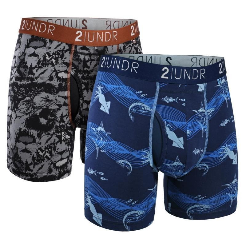 Swing Shift Boxer Briefs, 6" Inseam - Print - Mens - 2-Pack - loin king / deep sea 1