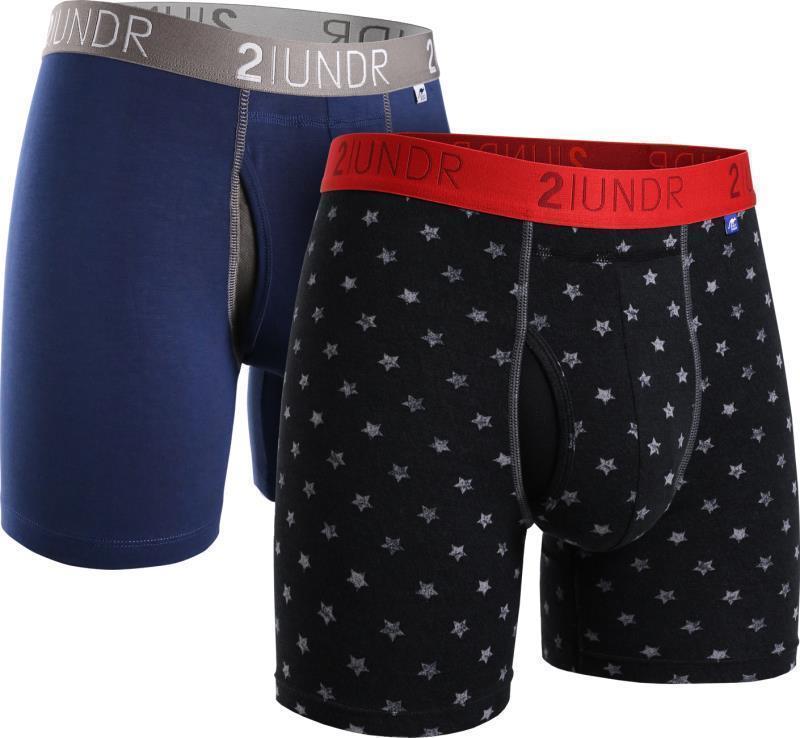 Swing Shift Boxer Briefs, 6" Inseam - Print - Mens - 2-Pack - navy / free4all 1