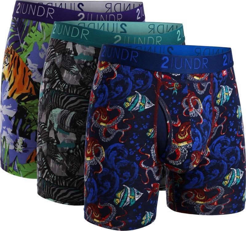 Swing Shift Boxer Briefs, 6" Inseam - Print - Mens - 3-Pack - Tigres / Zebras / Squid Row 1
