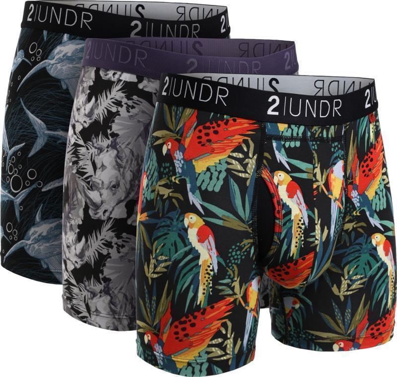 Swing Shift Boxer Briefs, 6" Inseam - Print - Mens - 3-Pack - great white / rhino / parrot 1