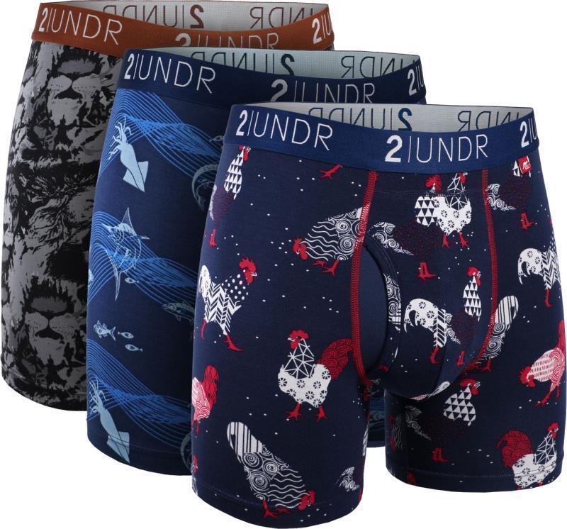 Swing Shift Boxer Briefs, 6" Inseam - Print - Mens - 3-Pack - loin king / deep sea / patriot game 1