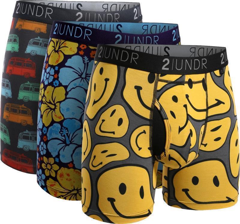 Swing Shift Boxer Briefs, 6" Inseam - Print - Mens - 3-Pack - surf bus / flower power / smiley 1
