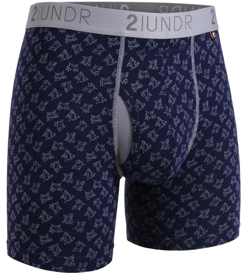 Swing Shift Boxer Briefs, 6" Inseam - Print - Mens - sharks 1