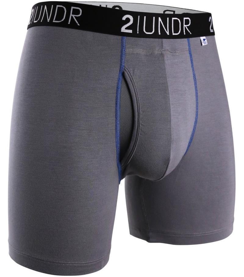 Swing Shift Boxer Briefs, 6" Inseam - Solid - 4XL-5XL - Mens - Grey / Blue 1